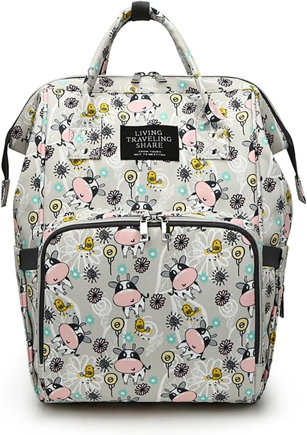 Stylish Print Diaper Bag Backpack Mama Baby Anti Theft Travel Bag with Insulated Pockets Dry Wet Separation Pocket (Grey Calf)