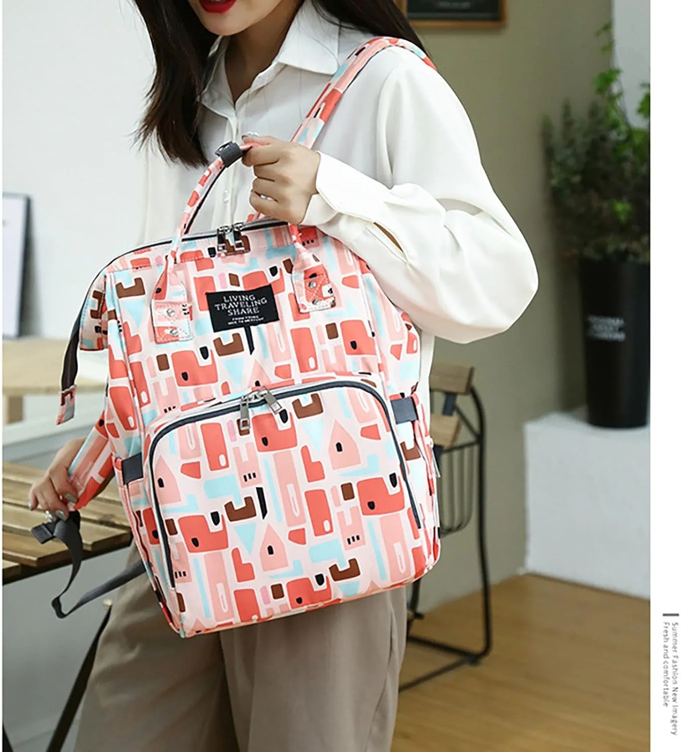 Stylish Print Diaper Bag Backpack Mama Baby Anti Theft Travel Bag with Insulated Pockets Dry Wet Separation Pocket (Pink Castle)