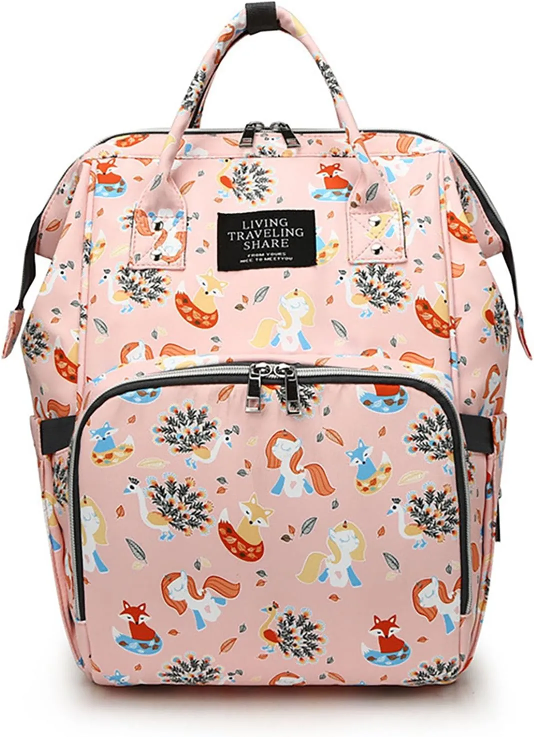 Stylish Print Diaper Bag Backpack Mama Baby Anti Theft Travel Bag with Insulated Pockets Dry Wet Separation Pocket (Pink Castle)