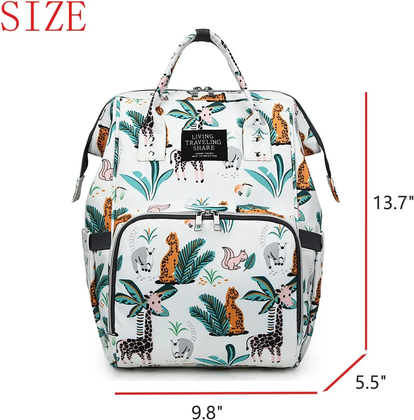 Stylish Print Diaper Bag Backpack Mama Baby Anti Theft Travel Bag with Insulated Pockets Dry Wet Separation Pocket (White Giraffe)