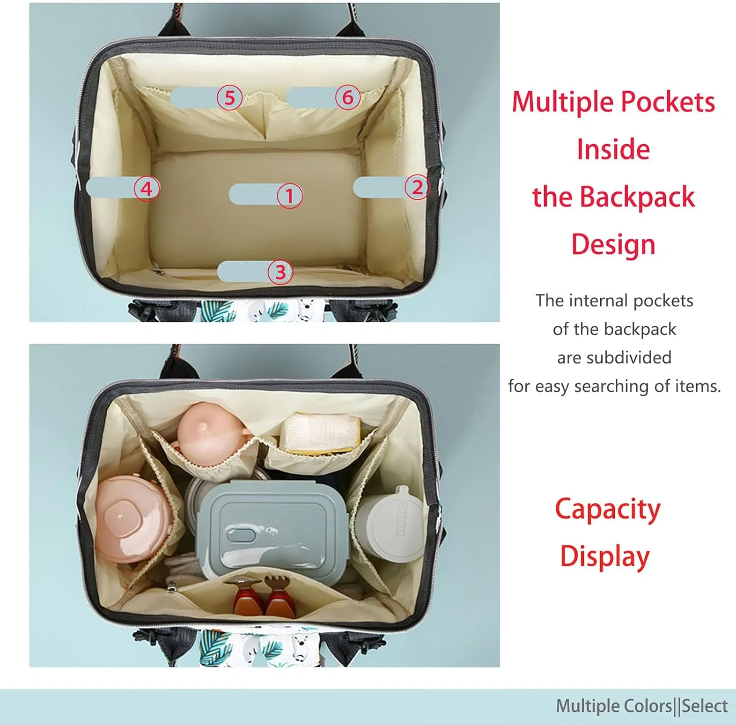 Stylish Print Diaper Bag Backpack Mama Baby Anti Theft Travel Bag with Insulated Pockets Dry Wet Separation Pocket (White Giraffe)