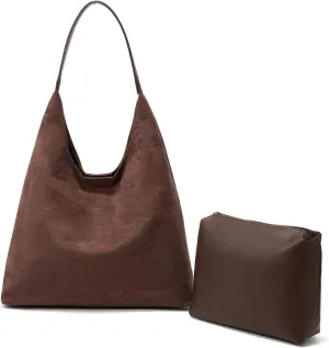 Suede Hobo Bags For Women Purse – Lightweight Large Suede Slouchy Shoulder Bag, Brown Suede Satchel Tote Bag Handbag
