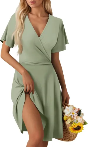 Summer Dresses for Women 2025 Elegant Classy Fit and Flare Empire Waist Dress V Neck Boho Flowy Midi Dress