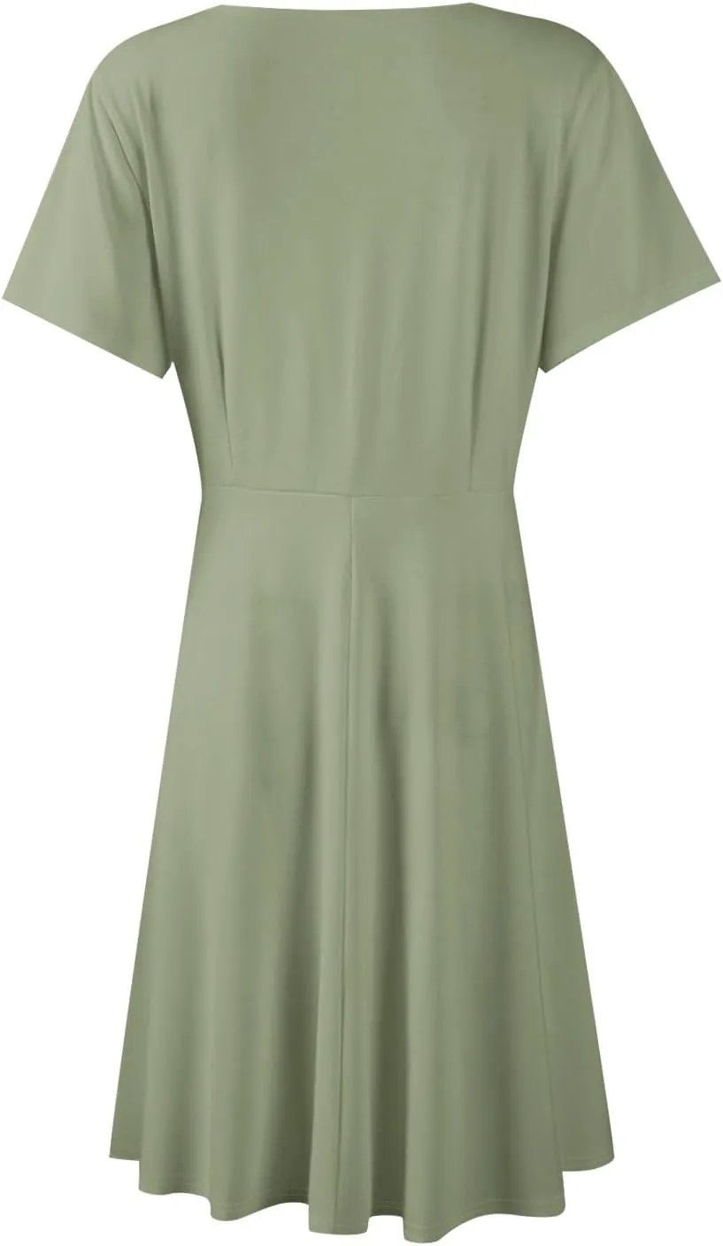 Summer Dresses for Women 2025 Elegant Classy Fit and Flare Empire Waist Dress V Neck Boho Flowy Midi Dress