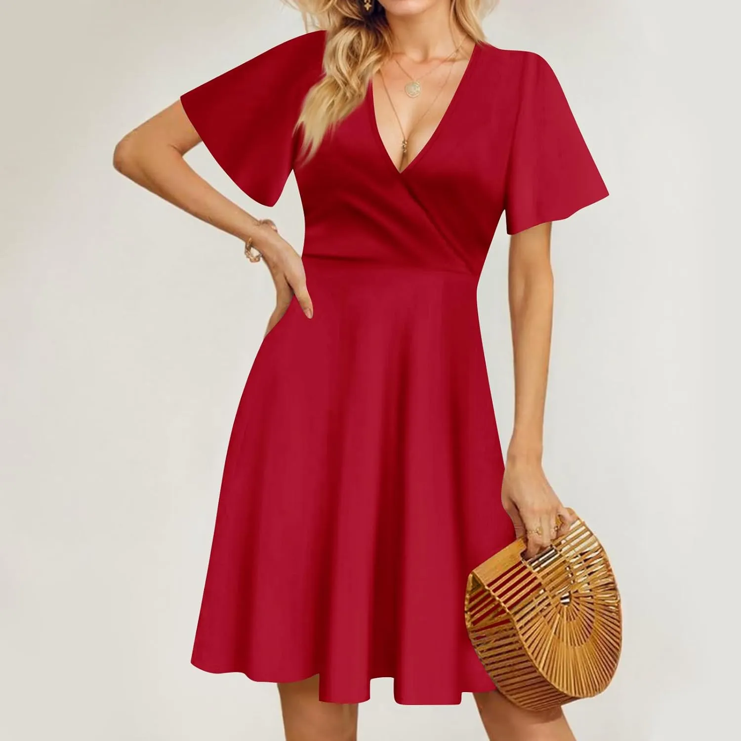 Summer Dresses for Women 2025 Elegant Classy Fit and Flare Empire Waist Dress V Neck Boho Flowy Midi Dress
