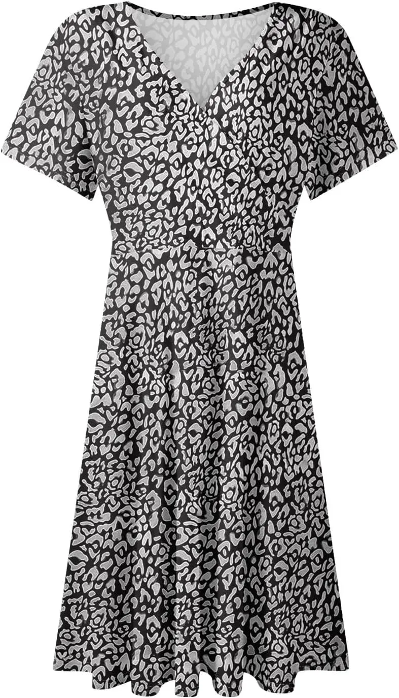 Summer Dresses for Women 2025 Elegant Classy Fit and Flare Empire Waist Dress V Neck Boho Flowy Midi Dress