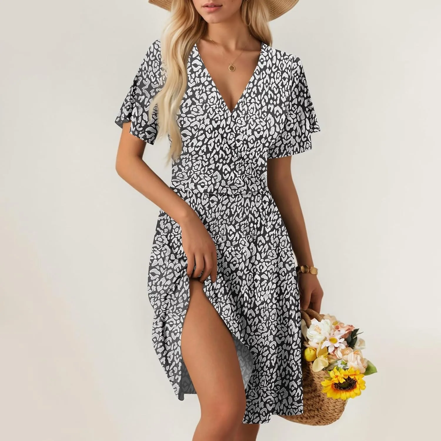 Summer Dresses for Women 2025 Elegant Classy Fit and Flare Empire Waist Dress V Neck Boho Flowy Midi Dress