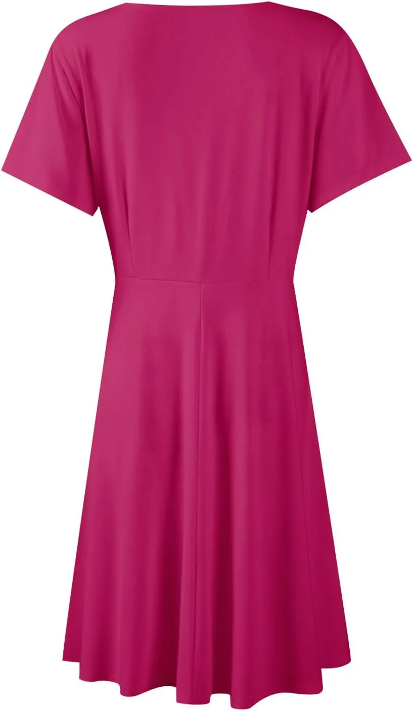 Summer Dresses for Women 2025 Elegant Classy Fit and Flare Empire Waist Dress V Neck Boho Flowy Midi Dress