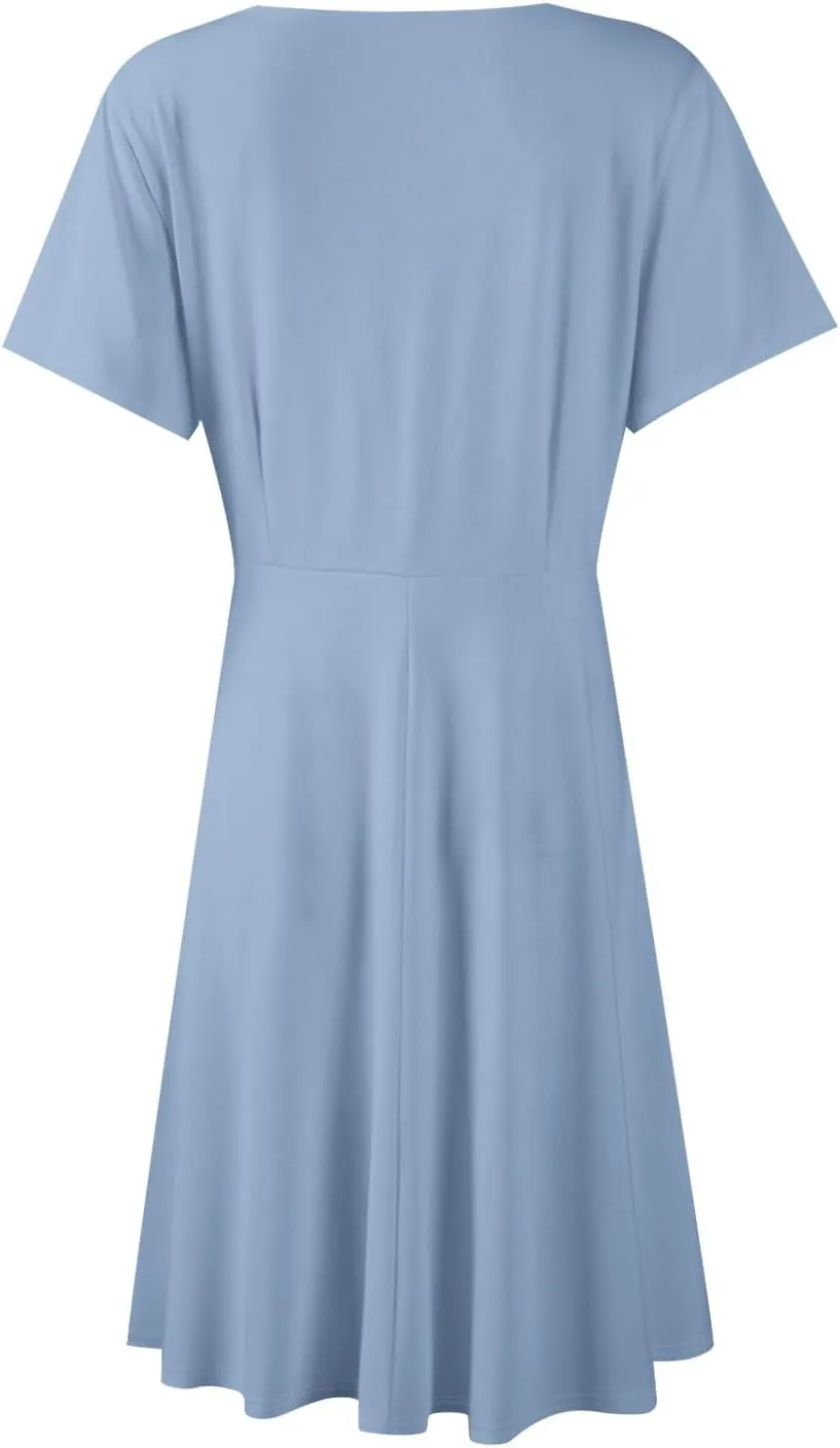 Summer Dresses for Women 2025 Elegant Classy Fit and Flare Empire Waist Dress V Neck Boho Flowy Midi Dress