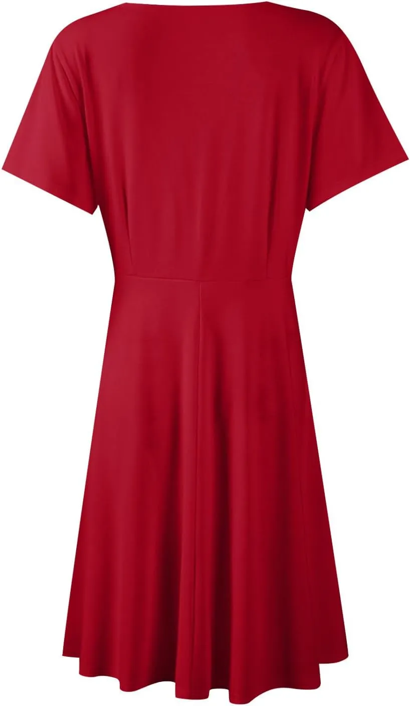 Summer Dresses for Women 2025 Elegant Classy Fit and Flare Empire Waist Dress V Neck Boho Flowy Midi Dress