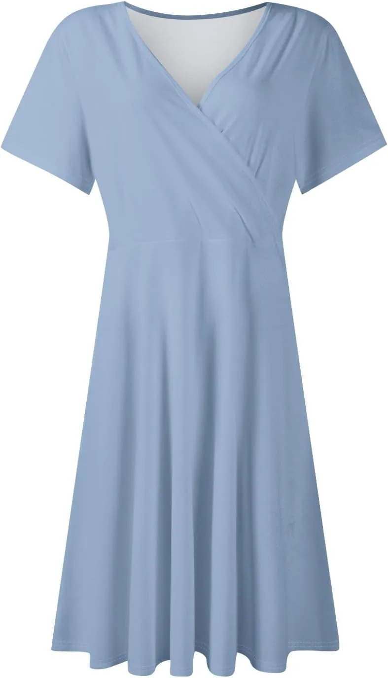 Summer Dresses for Women 2025 Elegant Classy Fit and Flare Empire Waist Dress V Neck Boho Flowy Midi Dress