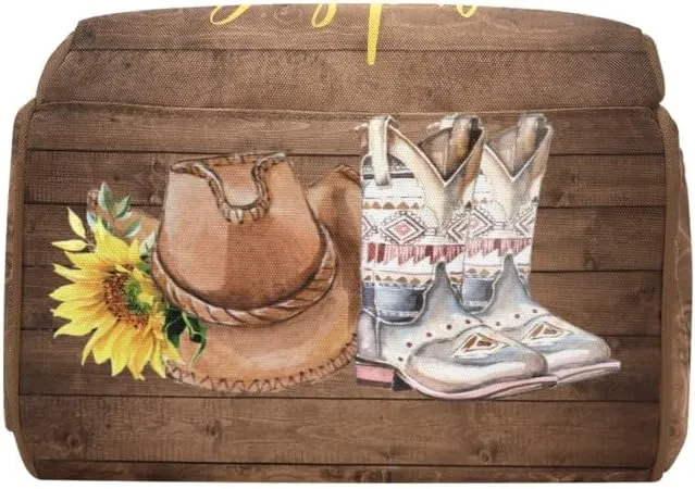 Sunflower Wood Cowboy Hat Boot Personalized Diaper Bag Backpack Multi-Function Custom with Name Large Travel Nappy Mommy Bag Backpack