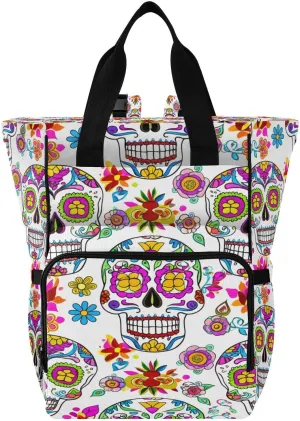 Sunlit Sugar Skulls Diaper Bag Backpack, Unisex Travel Baby Backpack Diaper Bags with Stroller Straps & Pacifier Case, Large Capacity Waterproof Diaper Backpack