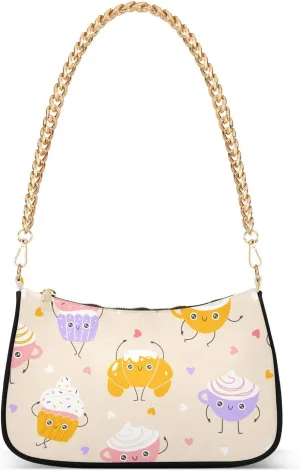 susiyo Shoulder Bag for Women Breakfast Sweets Coffee Small Shoulder Purse Bags Cute Hobo Tote Handbag Mini Clutch Purse