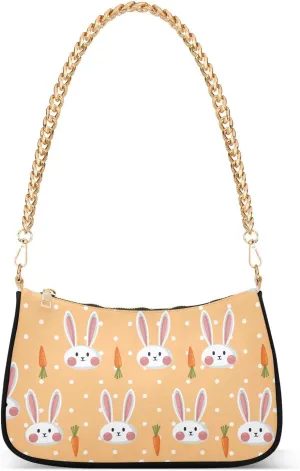 susiyo Shoulder Bag for Women Cute White Bunny Carrots Small Shoulder Purse Bags Cute Hobo Tote Handbag Mini Clutch Purse