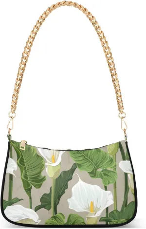 susiyo Shoulder Bag for Women White Calla Lily Plants Small Shoulder Purse Bags Cute Hobo Tote Handbag Mini Clutch Purse