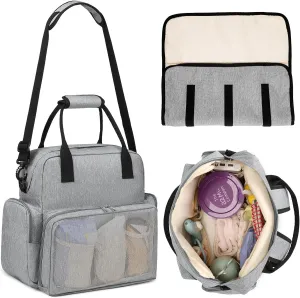 SVANE 6-in-1 Diaper Bag Backpack - Baby Essentials Travel Tote - Versatile Baby Bag with Changing Pad, Insulated Side Pockets, and Large Waterproof Tote for Newborn Boys & Girls – Gray