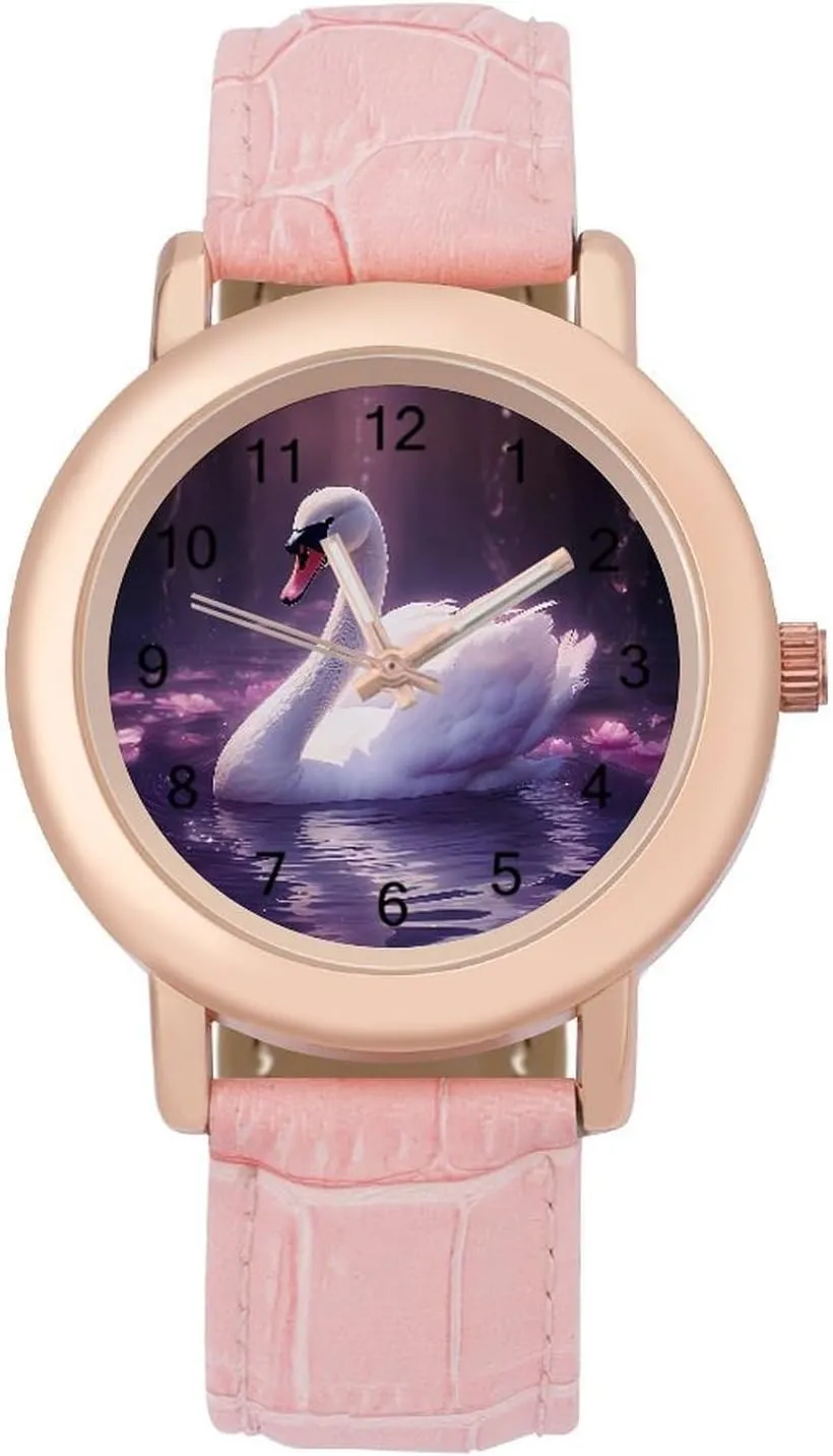 Swan Women's Leather Strap Watch Casual Watch Band Wristwatch Dress Watch for Home Work