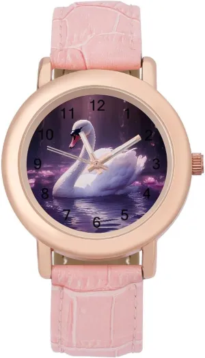 Swan Women's Leather Strap Watch Casual Watch Band Wristwatch Dress Watch for Home Work