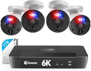 Swann 12MP Home Security Cameras with 8580 2TB HDD Recorder, NVR Security Camera System, 8 Channel 4 Cam, Wired Surveillance Security Camera Outdoor Indoor, PoE Cat5e, Color Night Vision, 2-Way Audio