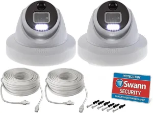 Swann 2 Pack SWNHD-900DE Add-On NVR Enforcer Dome Security Camera with Sensor Spotlight, 4K Ultra HD Surveillance, Outdoor & Indoor Design, True Detect Heat, Motion Detection, Siren