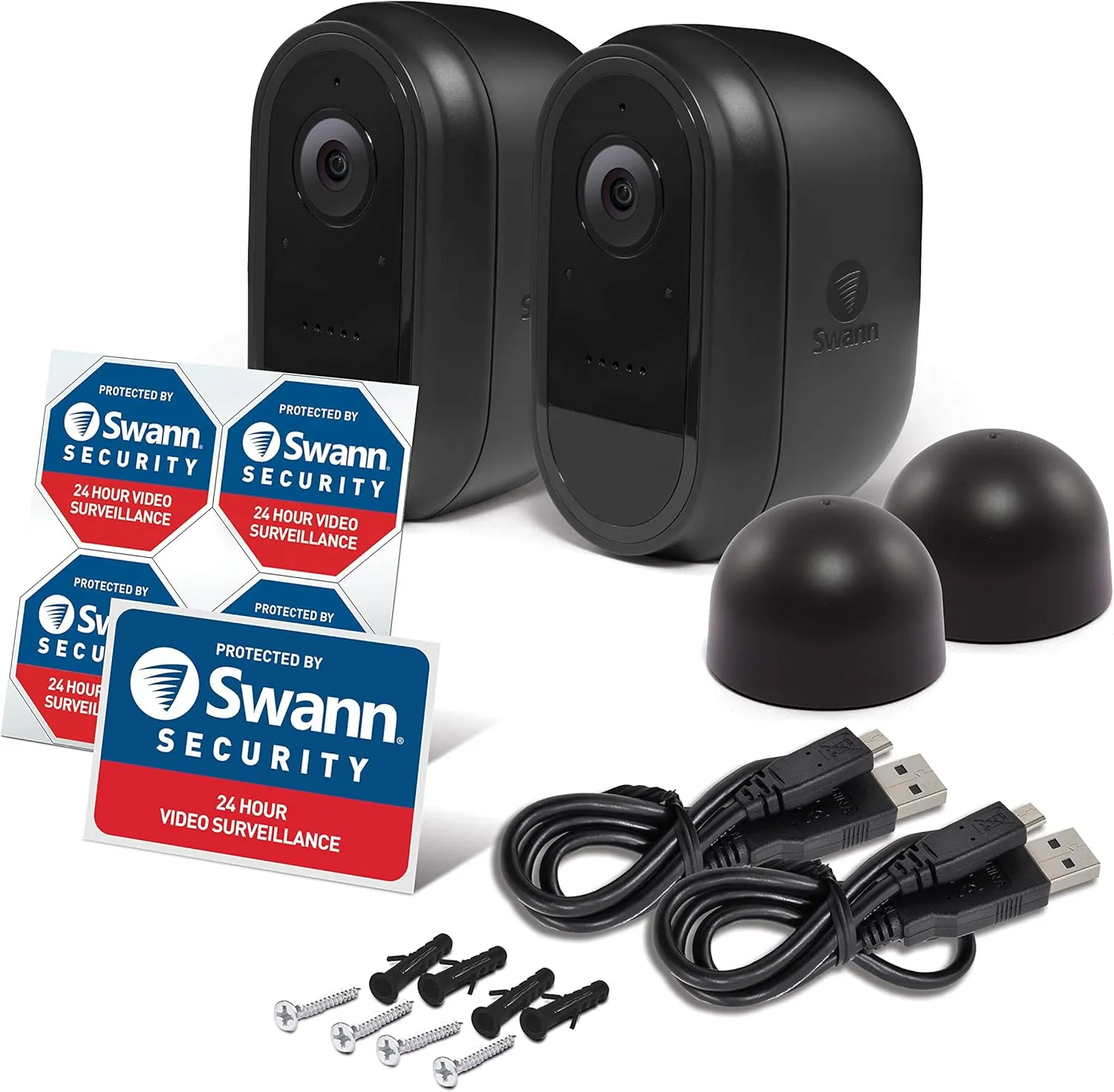 Swann 2 Pack Wire-Free 1080p Full HD Indoor & Outdoor Waterproof Recharcheable Security Camera with Night Vision, 2-Way Talk, Heat, Motion & Person Detection, Free Cloud & Local Recording. (Renewed)