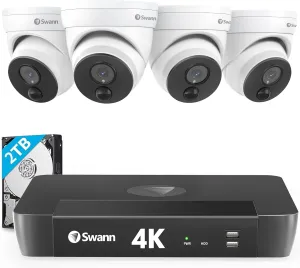 Swann 4K Master Security Camera System, 80° Wide Angle for Indoor/Outdoor Wired Home Surveillance, 8 Channel NVR with 2TB HDD, 4X Dome IP Cameras, Vandal-Resistant, Night Vision, True Detect,876804D