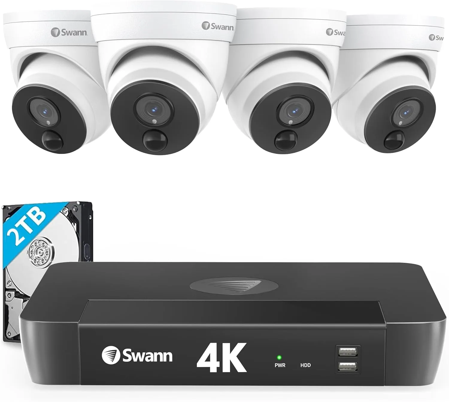 Swann 4K Master Security Camera System, 80° Wide Angle for Indoor/Outdoor Wired Home Surveillance, 8 Channel NVR with 2TB HDD, 4X Dome IP Cameras, Vandal-Resistant, Night Vision, True Detect,876804D