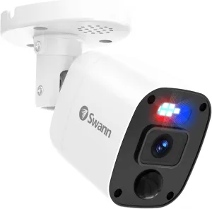 Swann Add-On DVR Flashing Light Bullet Camera with Sensor Spotlight, 4K UHD Video, Indoor or Outdoor Design, Dusk to Dawn Color Night Vision Plus True Detect Heat, Motion Detection, and One Way Audio