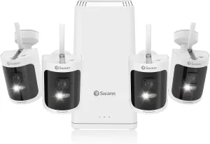 Swann AllSecure650™ Wi-Fi Security Camera System with 1 TB HDD, 4 Camera 8 Channel, 2K HD NVR Home Security Cameras Wireless Outdoor Indoor, Night Vision Surveillance Camera, Heat and Motion Detection