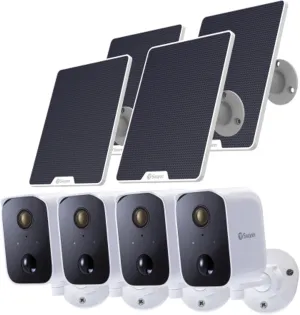 Swann CoreCam Solar Wireless Security Camera, 1080p HD Indoor/Outdoor Home, Night Vision, IP65, Heat Motion Detection, Weatherproof, 2-Way Talk, Siren, Local 32GB & Cloud Storage, Solar Panels, 4 Pack