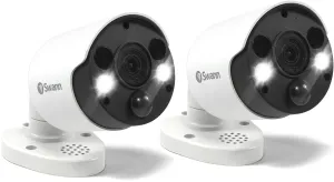 Swann Indoor/Outdoor Home Security 4K Ultra HD NVR Wired Bullet Camera and Spotlight, Color Night Vision, Heat & Motion Sensing Light, 2-Way Audio, Siren, Compatible w/NVR w/PoE, SWNHD-887MSFB 2 Pack