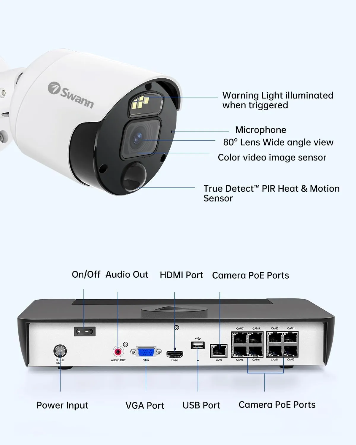 SWANN Master 4K 8 Channel Home Security Camera System, 2TB NVR, 4 PoE IP Cameras Outdoor, 8MP Wired Surveillance CCTV, Heat Motion Vehicle Detection, LED Light, 24/7 Recording Security Camera, 876804