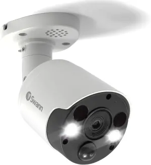 Swann PIR Bullet Security Camera & Spotlight, 4K Ultra HD Surveillance Cam w/Color Night Vision, Indoor/Outdoor, Heat & Motion Sensing, 2 Way Talk/Siren, Add to NVR, SWNHD-885MSFB