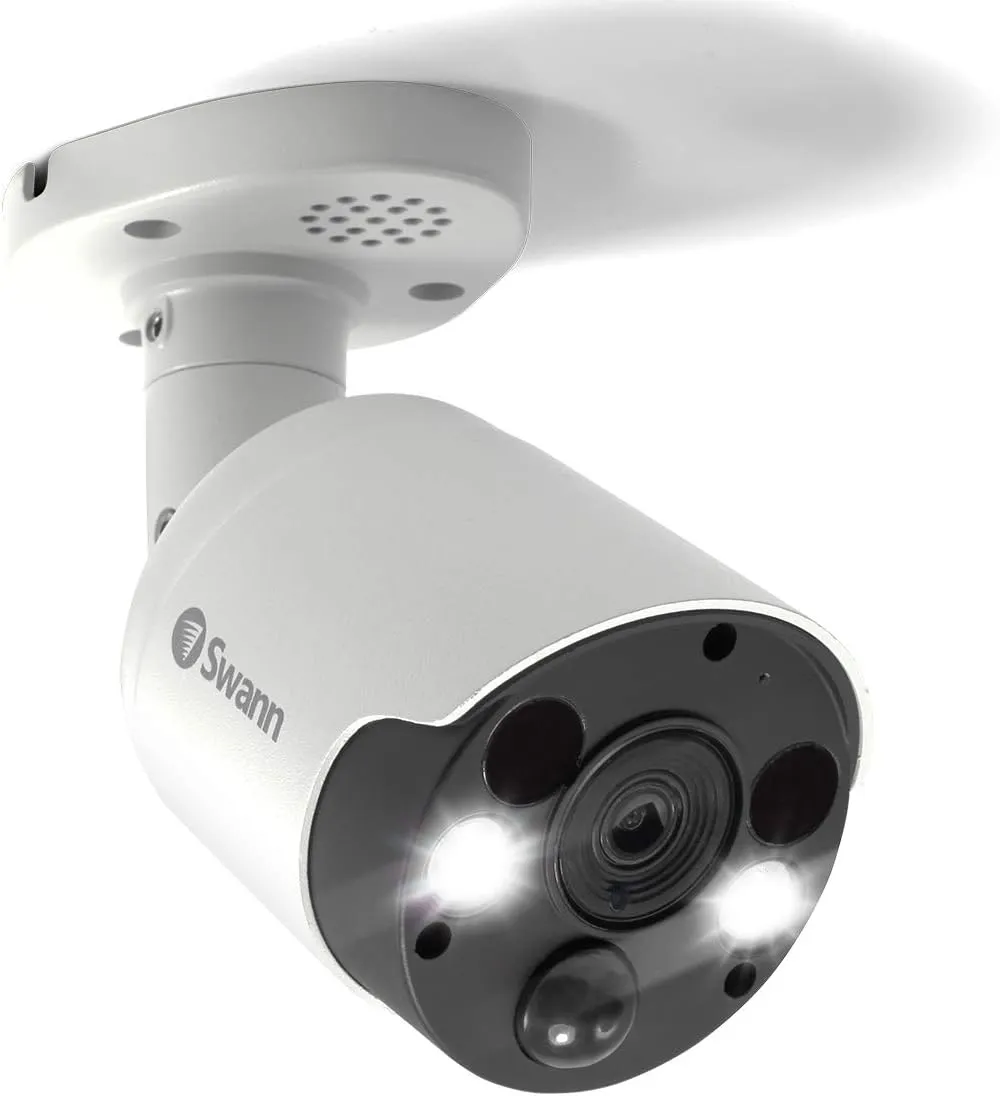 Swann PIR Bullet Security Camera & Spotlight, 4K Ultra HD Surveillance Cam w/Color Night Vision, Indoor/Outdoor, Heat & Motion Sensing, 2 Way Talk/Siren, Add to NVR, SWNHD-885MSFB