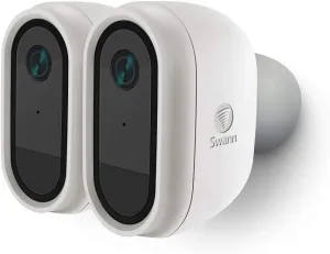 Swann Security 1080p Full HD Wire-Free Security Camera with Heat and Motion Sensing and Two Way Audio, Works with Google Assistant and Alexa - White (Pack of 2)