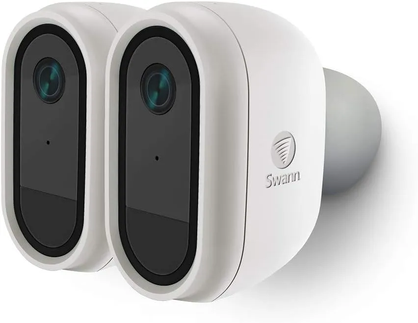 Swann Security 1080p Full HD Wire-Free Security Camera with Heat and Motion Sensing and Two Way Audio, Works with Google Assistant and Alexa - White (Pack of 2)