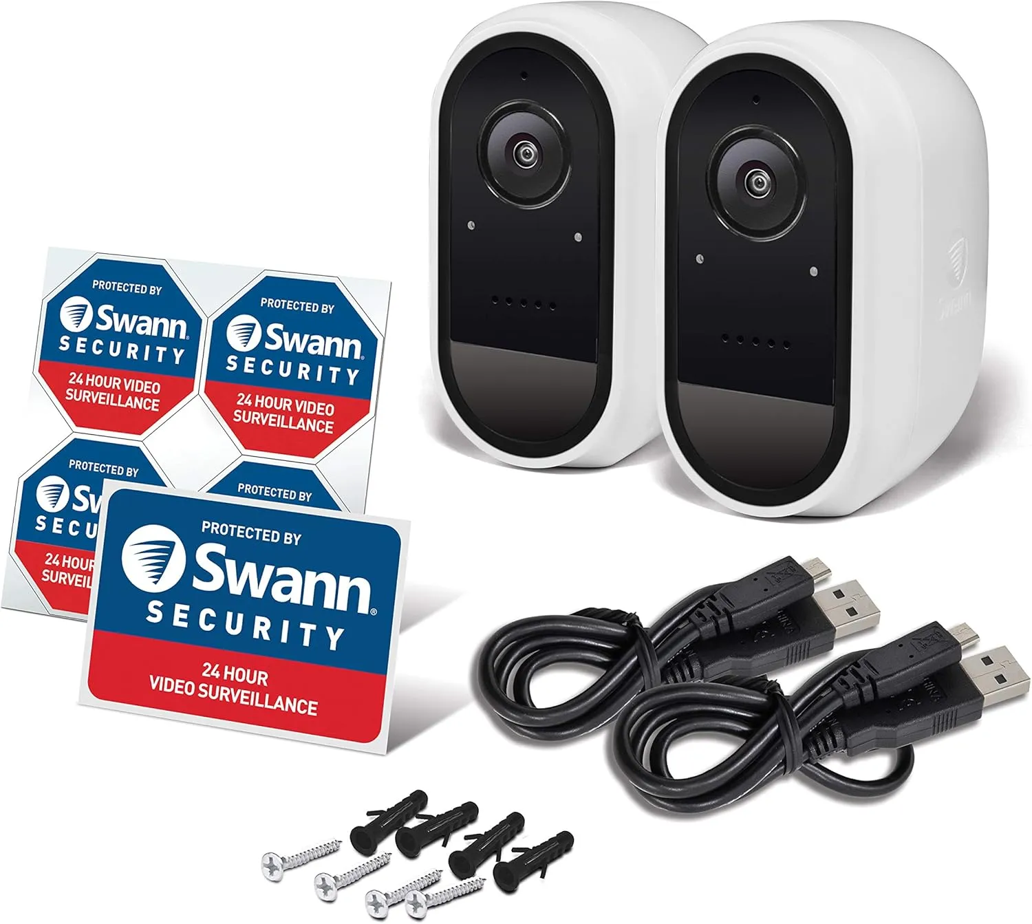 Swann White Wire-Free 1080P Battery Camera (2-Pack)