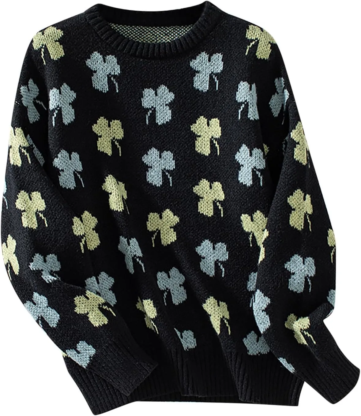 Sweaters for Women Trendy 2025 Casual Long Sleeve Crewneck Pullovers St Patrick's Day Irish Clover Print Knit Sweater