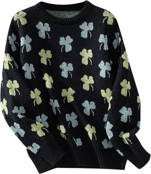 Sweaters for Women Trendy 2025 Casual Long Sleeve Crewneck Pullovers St Patrick's Day Irish Clover Print Knit Sweater