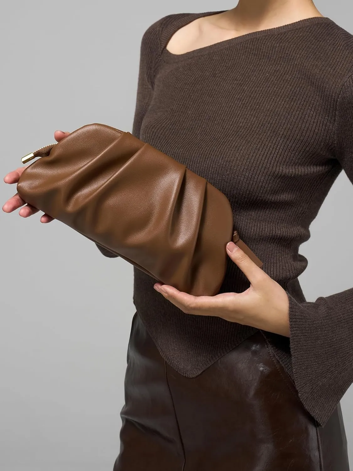 SWEETV Dressy Vegan Leather Clutch Purse for Women Formal, Soft Pleated PU Evening Clutch for Weddings, Proms, Cocktail-Gemma
