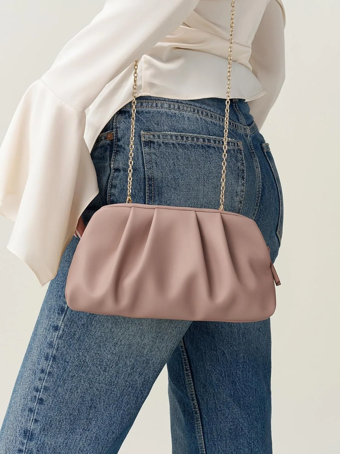 SWEETV Dressy Vegan Leather Clutch Purse for Women Formal, Soft Pleated PU Evening Clutch for Weddings, Proms, Cocktail-Gemma