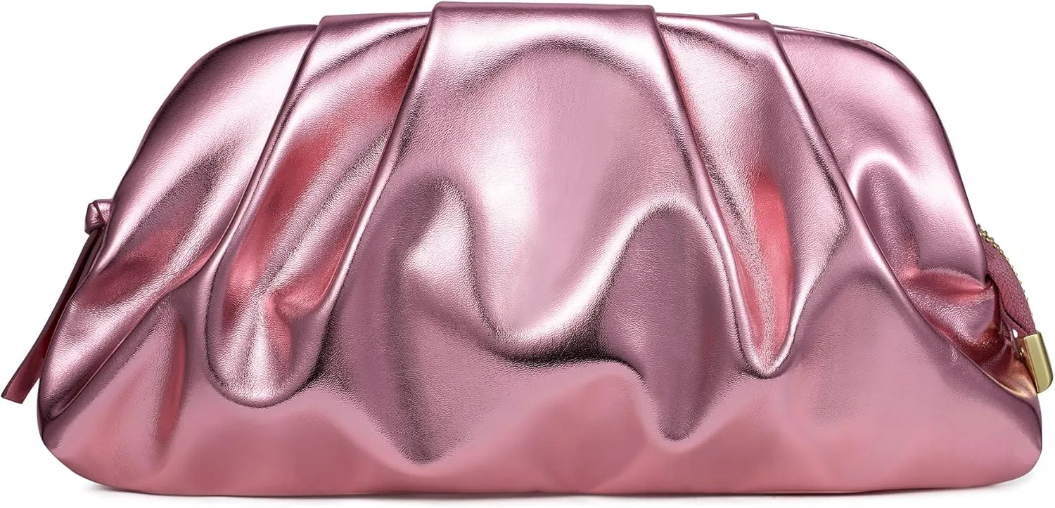 SWEETV Dressy Vegan Leather Clutch Purse for Women Formal, Soft Pleated PU Evening Clutch for Weddings, Proms, Cocktail-Gemma
