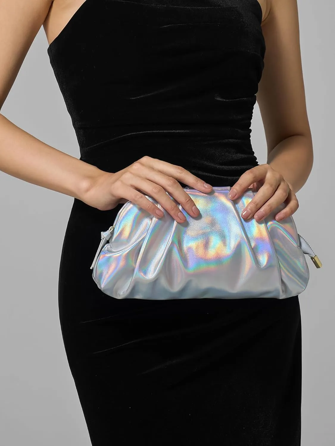 SWEETV Dressy Vegan Leather Clutch Purse for Women Formal, Soft Pleated PU Evening Clutch for Weddings, Proms, Cocktail-Gemma