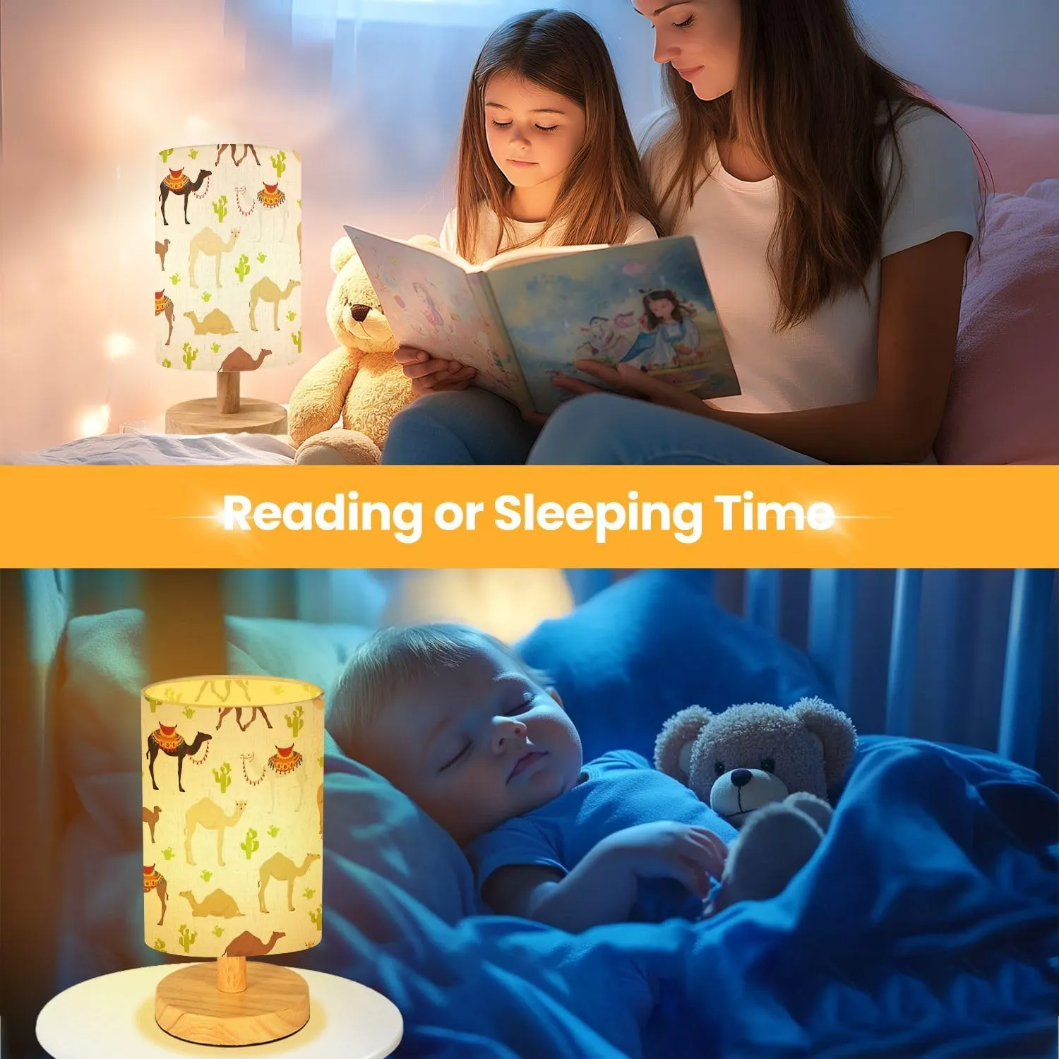 Table Lamp for Bedroom Camelids Family Collection Dromedary Camel Seamless Design Modern Lamp Beside Lamp Home Decor Night Light for Kids Nursery Room Office Dorm Living Room Decor