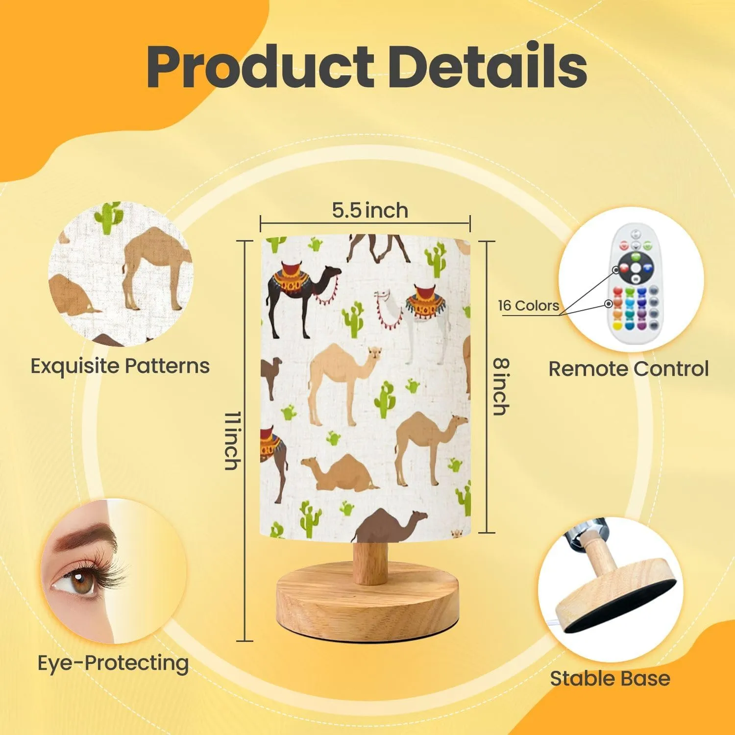 Table Lamp for Bedroom Camelids Family Collection Dromedary Camel Seamless Design Modern Lamp Beside Lamp Home Decor Night Light for Kids Nursery Room Office Dorm Living Room Decor