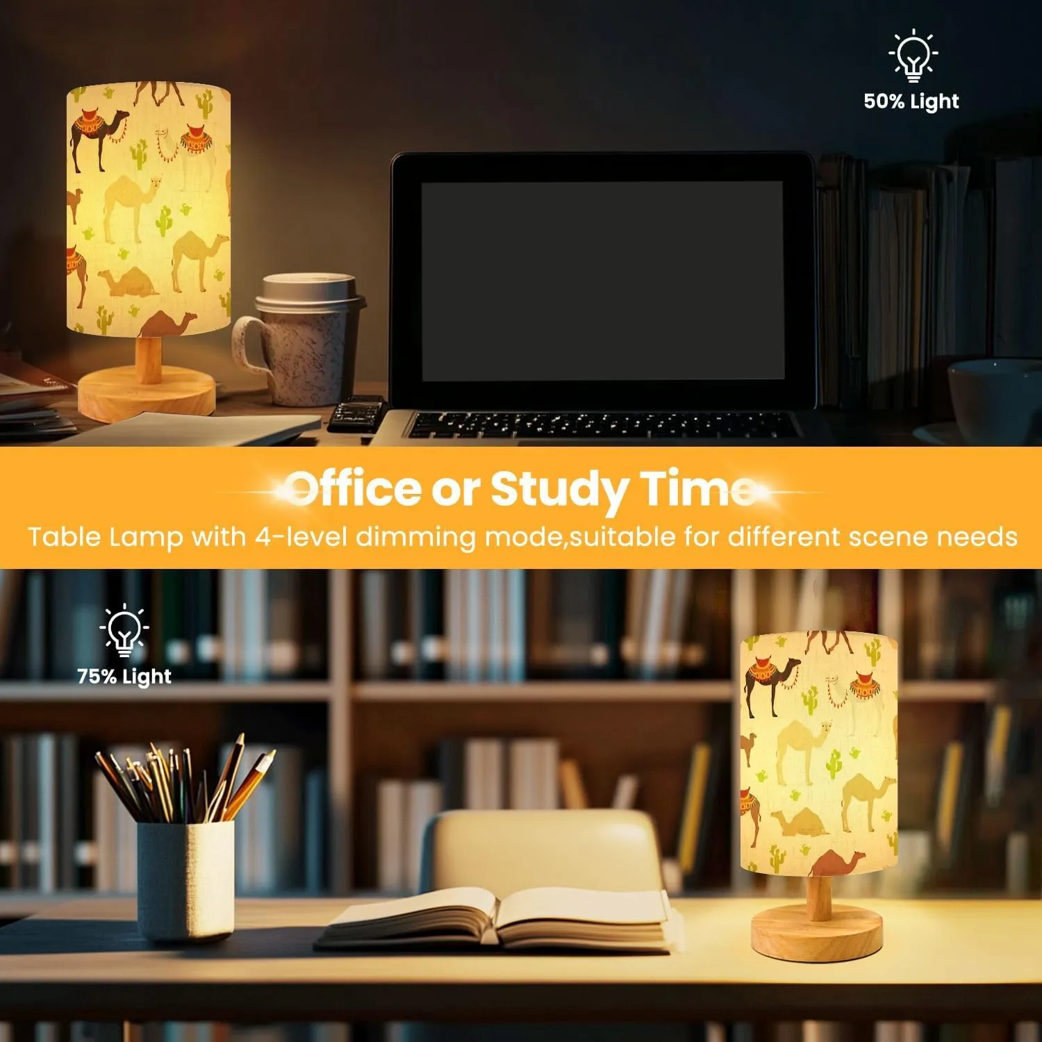 Table Lamp for Bedroom Camelids Family Collection Dromedary Camel Seamless Design Modern Lamp Beside Lamp Home Decor Night Light for Kids Nursery Room Office Dorm Living Room Decor