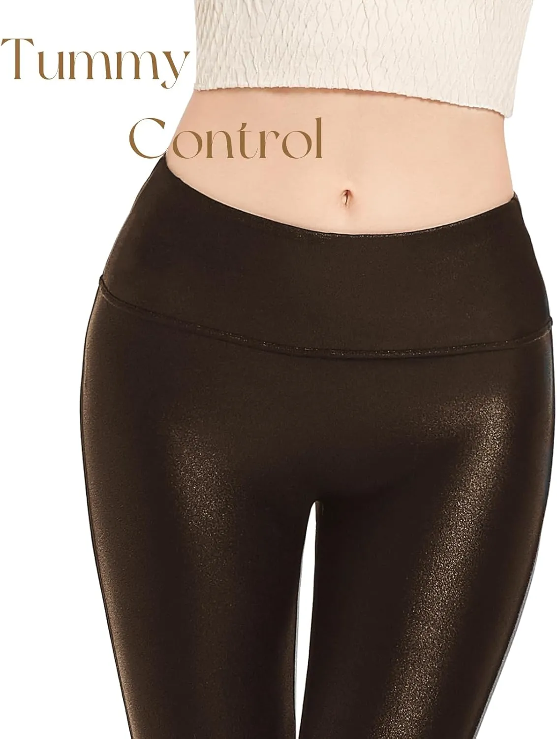 Tapata Petite Women's 25"/27"/29" Inseam Faux Leather Leggings High Waisted Pleather Yoga Pants