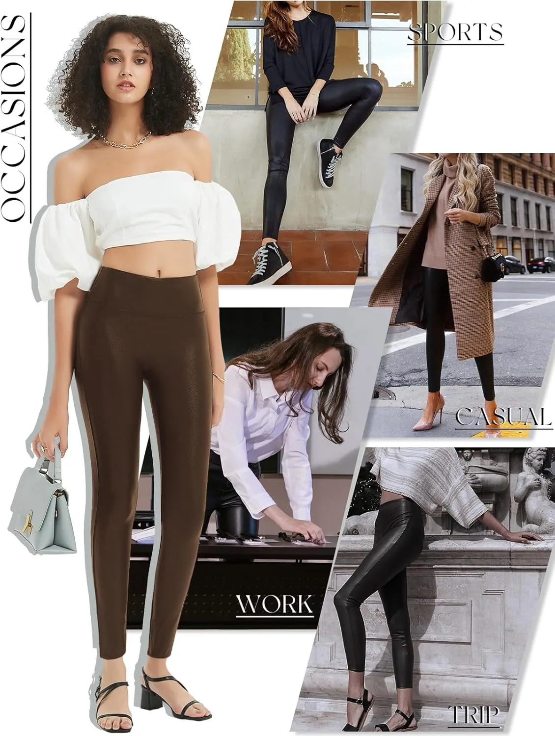 Tapata Petite Women's 25"/27"/29" Inseam Faux Leather Leggings High Waisted Pleather Yoga Pants