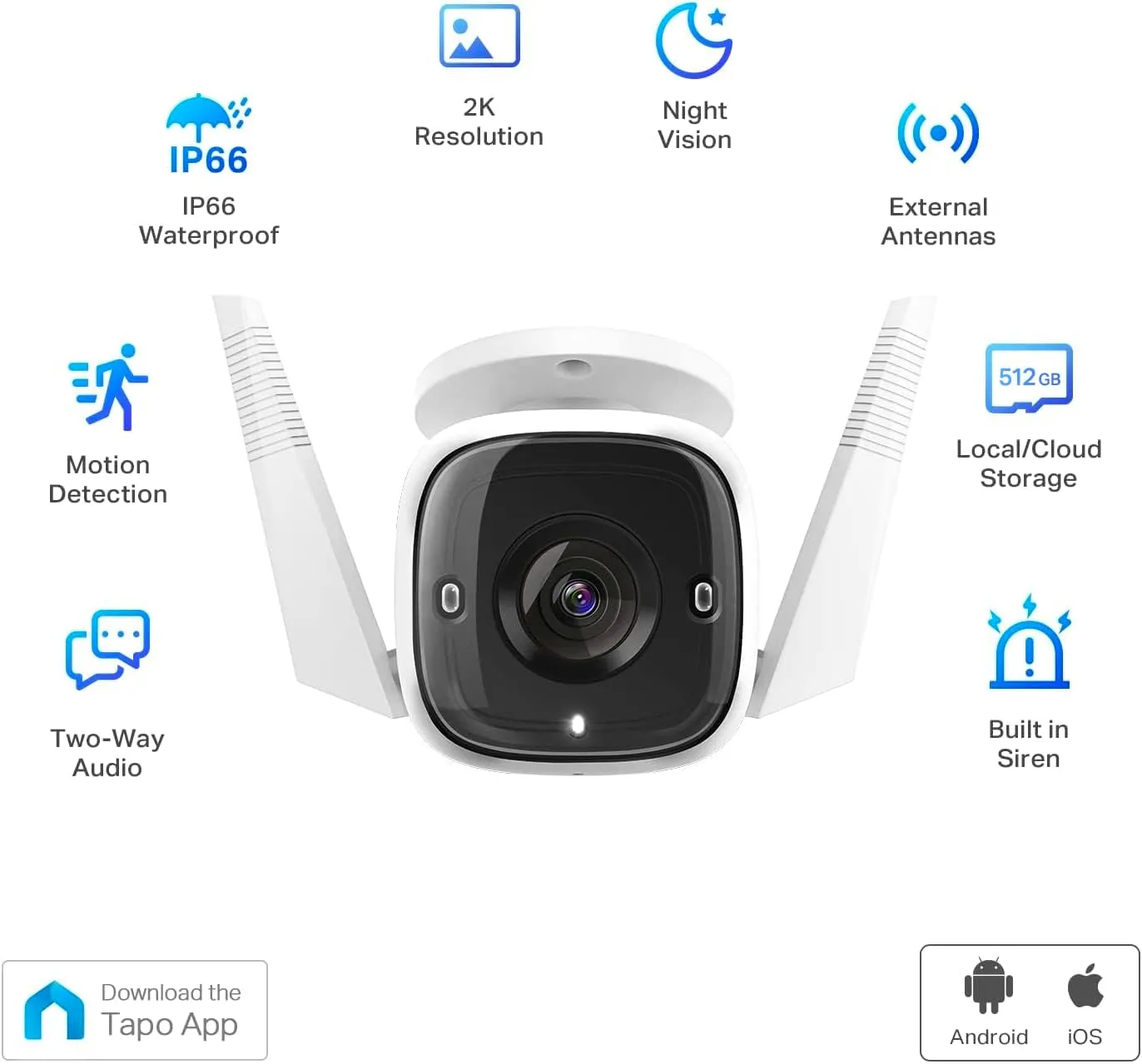 Tapo TP-Link 2K Security Camera Outdoor Wired, IP66 Weatherproof, Motion/Person Detection, Built-in Siren w/Night Vision, Cloud/SD Card Storage, 2-Way Audio, Works w/Alexa & Google Home C310